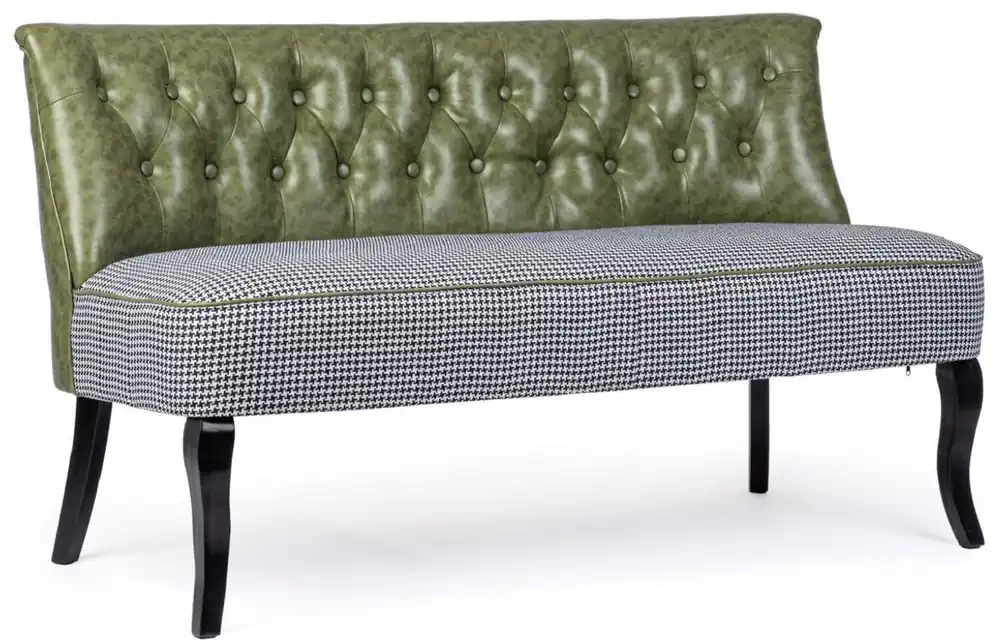 Casa Padrino Luxus Chesterfield Kunstleder Sofa Dunkelgrün / Weiß / Schwarz 136 x 66 x H. 76 cm - Wohnzimmer Sofa - Wohnzimmer Möbel - Chesterfield Möbel - Luxus Möbel - Luxus Einrichtung Top-Preis