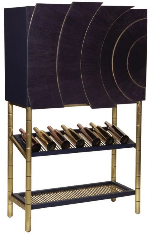 Casa Padrino Luxus Barschrank Schwarz / Gold 100 x 44 x H. 160 cm - Weinschrank mit 2 Türen - Wohnzimmer Möbel - Bar Möbel - Hotel Möbel - Luxus Kollektion Markenware
