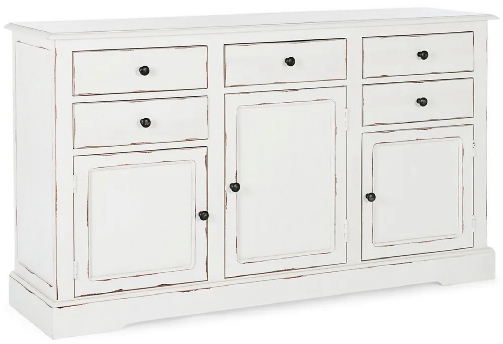 Casa Padrino Landhausstil Sideboard Antik Weiß 145 x 40 x H. 85 cm - Landhausstil Schrank mit 3 Türen und 5 Schubladen - Landhausstil Möbel - Landhausstil Einrichtung Top-Angebot
