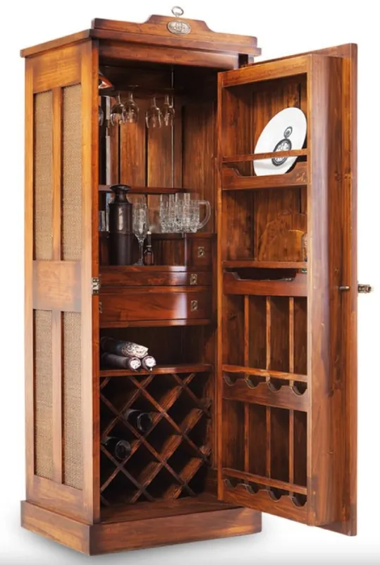 Casa Padrino Luxus Vintage Stil Barschrank Braun 69,5 x 52 x H. 178,5 cm - Massivholz Weinschrank - Vintage Stil Bar Möbel - Luxus Bar Möbel - Massivholz Bar Möbel Sichere Zahlung