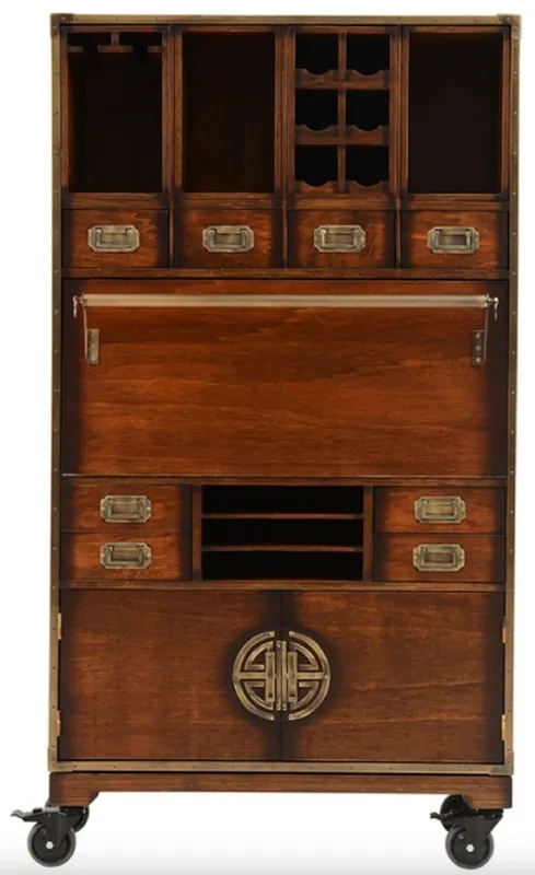 Finale Aktion Casa Padrino Luxus Vintage Stil Barschrank mit Rollen Braun 96 x 37 x H. 173,5 cm - Massivholz Weinschrank - Vintage Stil Bar Möbel - Luxus Bar Möbel - Massivholz Bar Möbel