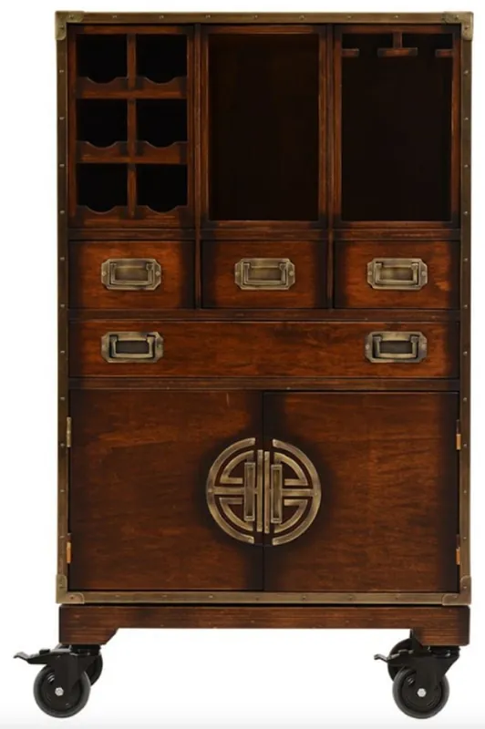 Angebot Casa Padrino Luxus Vintage Stil Barschrank mit Rollen Braun 74 x 37 x H. 123 cm - Massivholz Weinschrank - Vintage Stil Bar Möbel - Luxus Bar Möbel - Massivholz Bar Möbel