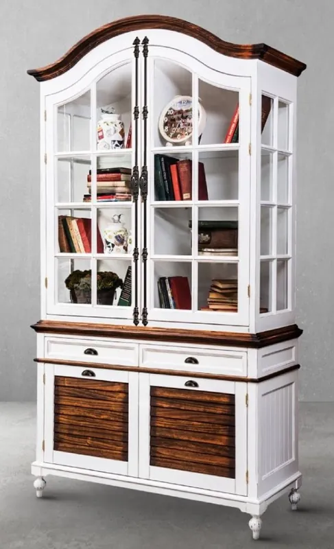 Garantierte Lieferung Casa Padrino Luxus Landhausstil Schrank Antik Weiß / Braun 140 x 51,5 x H. 246,5 cm - Landhausstil Esszimmerschrank mit 4 Türen und 2 Schubladen - Landhausstil Vitrine - Landhausstil Esszimmer Möbel