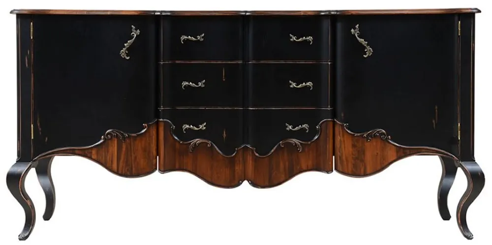 Kracherpreis Casa Padrino Luxus Barock Sideboard Antik Schwarz / Braun 200,5 x 53,5 x H. 98 cm - Prunkvoller Massivholz Schrank mit 2 Türen und 3 Schubladen - Luxus Möbel im Barockstil - Barock Möbel