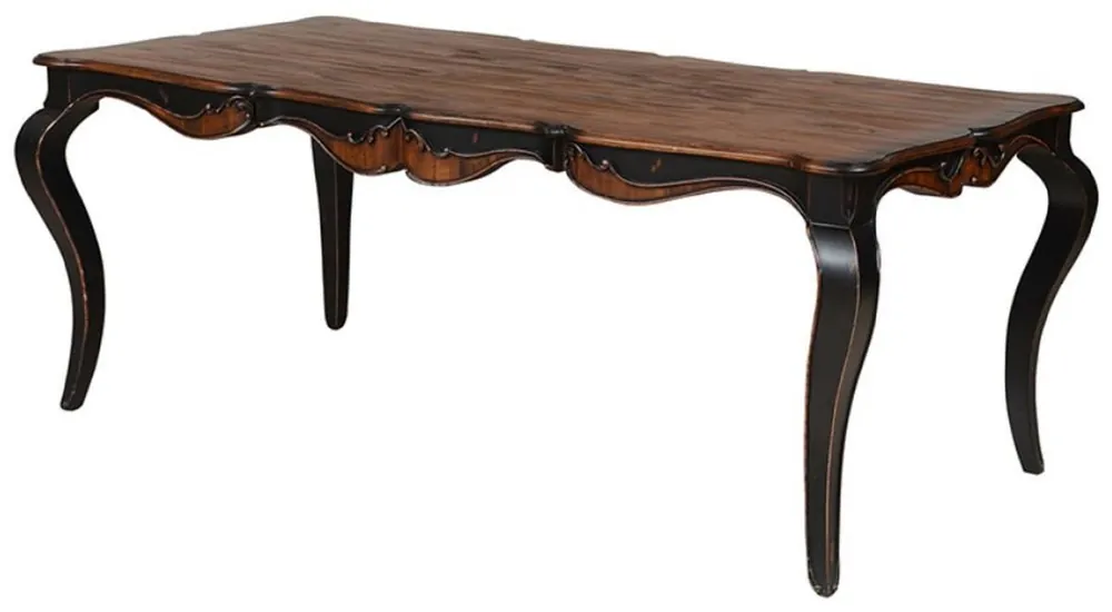 Casa Padrino Luxus Barock Esstisch Braun / Antik Schwarz 202,5 x 102 x H. 78,5 cm - Massivholz Esszimmertisch - Luxus Esszimmer Möbel im Barockstil - Barock Möbel - Barock Einrichtung Sonderangebot