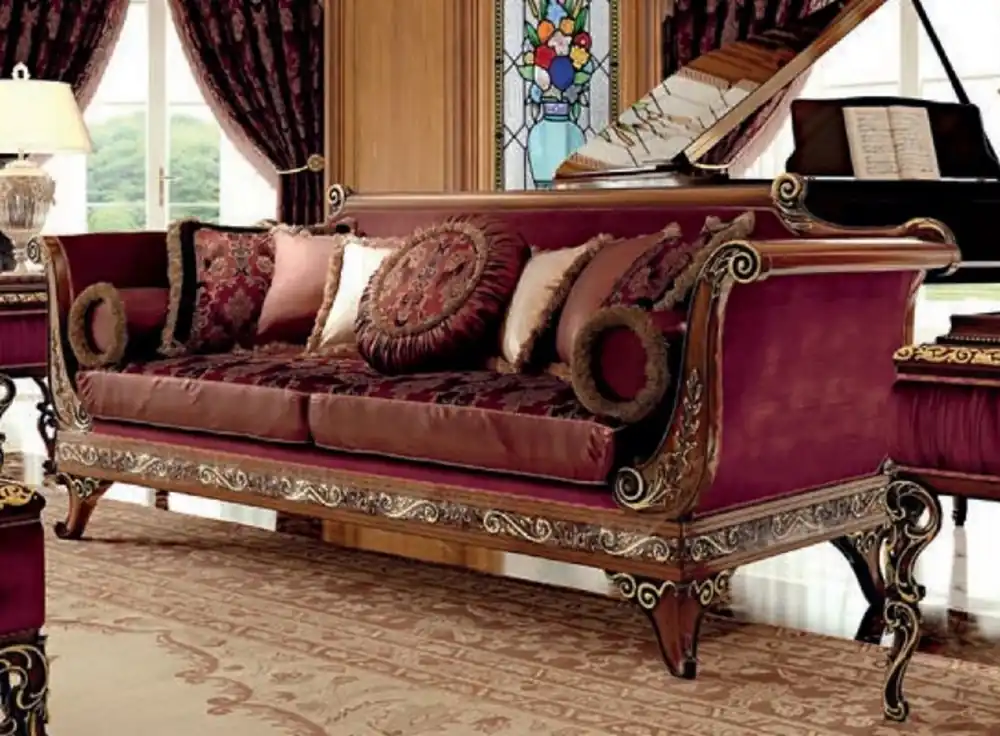 Highlight Casa Padrino Luxus Barock Sofa Lila / Braun / Gold - Barockstil Wohnzimmer Sofa mit elegantem Muster - Barock Möbel - Barock Wohnzimmer & Hotel Möbel - Luxus Qualität - Made in Italy