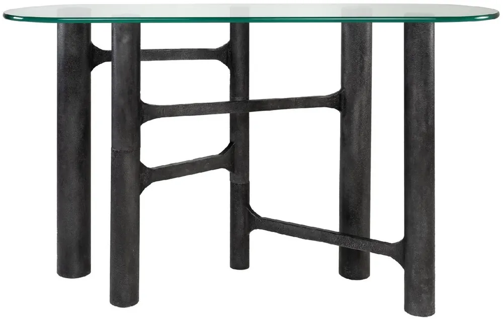Neuheit Casa Padrino Luxus Konsole Antik Schwarz 140 x 45 x H. 81 cm - Aluminium Konsolentisch mit Glasplatte - Luxus Möbel - Wohnzimmer Möbel - Luxus Einrichtung - Wohnzimmer Einrichtung