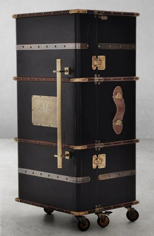 Casa Padrino Luxus Barschrank mit Rollen Antik Schwarz 59 x 51 x H. 120 cm - Kofferschrank im Retro Look - Retro Stil Weinschrank - Bar Möbel - Luxus Möbel Sonderangebot