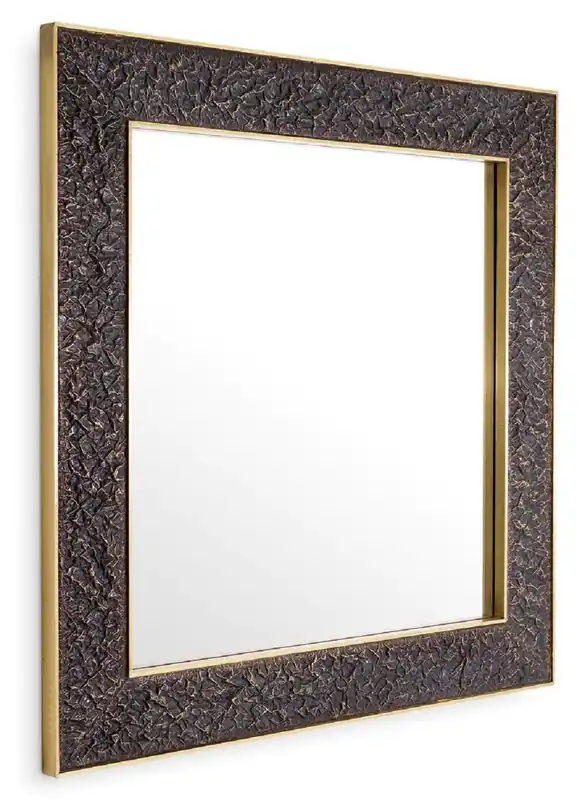 Highlight Casa Padrino Luxus Wandspiegel Bronze / Antik Messing 100 x 3,5 x H. 100 cm - Quadratischer Spiegel - Wohnzimmer Spiegel - Schlafzimmer Spiegel - Garderoben Spiegel - Luxus Möbel - Luxus Interior