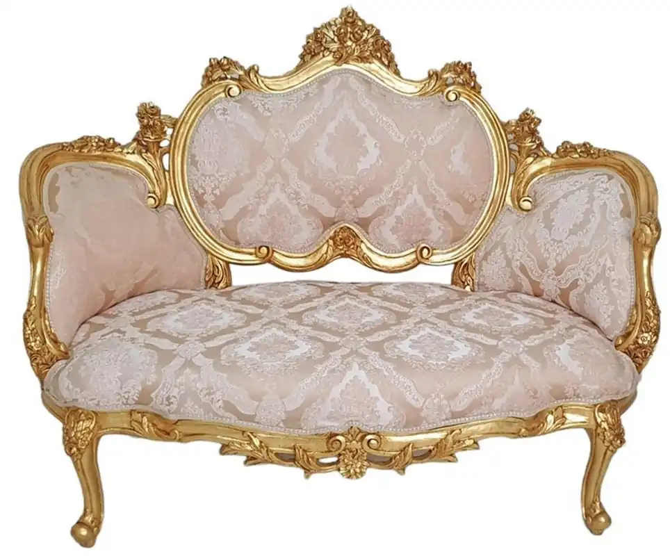 Casa Padrino Barock Sofa Rosa / Weiß / Gold - Handgefertigtes Wohnzimmer Sofa im Barockstil - Wohnzimmer Möbel im Barockstil - Antik Stil Möbel - Prunkvolle Barock Möbel - Barock Einrichtung Wochenendangebot
