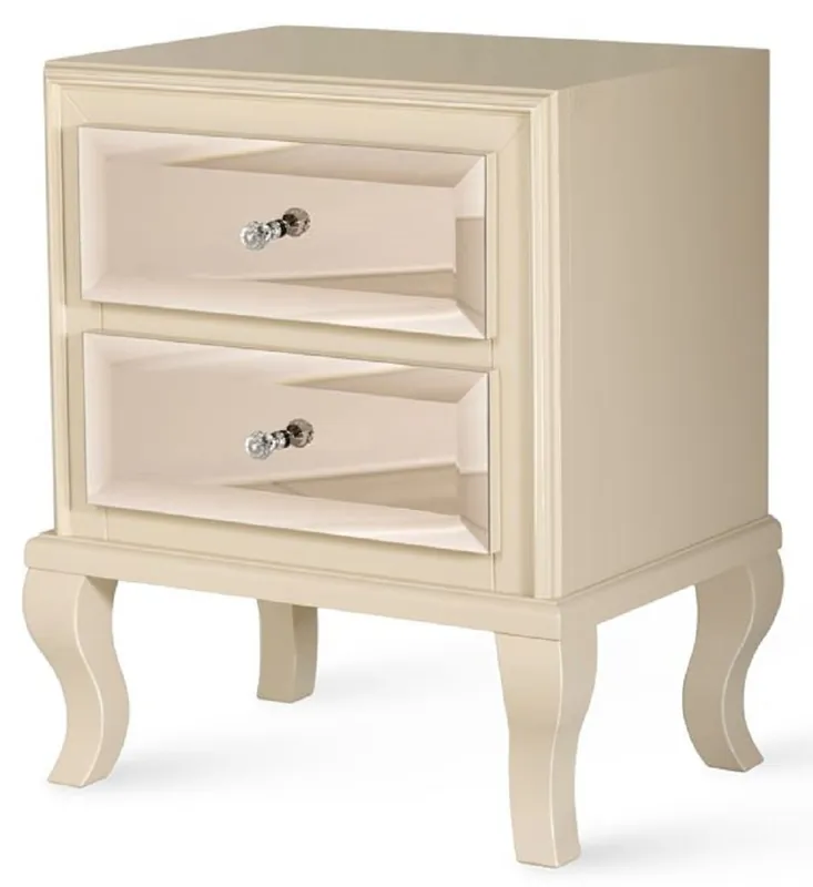 Casa Padrino Luxus Art Deco Nachttisch Beige / Braun 55 x 40 x H. 65 cm - Verspiegelter Beistelltisch mit 2 Schubladen - Luxus Schlafzimmer Möbel - Luxus Art Deco Möbel Abverkauf