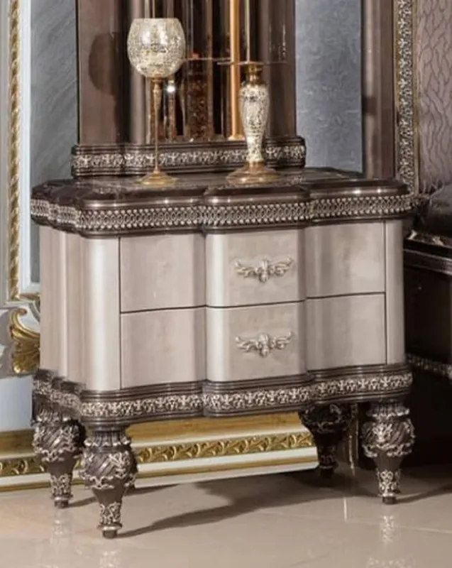 Jetzt Kaufen Casa Padrino Luxus Barock Nachtkommode Grau / Schwarz / Gold - Prunkvoller Barockstil Nachttisch mit 2 Schubladen - Luxus Schlafzimmer Möbel im Barockstil - Barock Möbel - Barock Interior