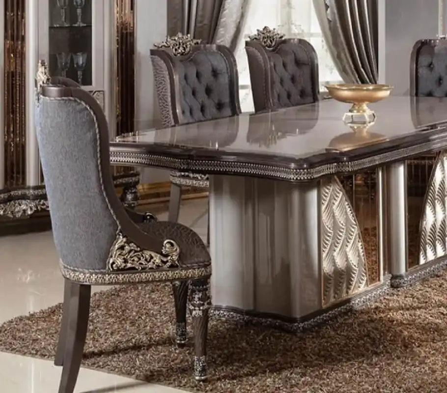 Ausverkauf Casa Padrino Luxus Barock Esszimmerstuhl 6er Set Blau / Grau / Dunkelbraun / Gold - Barockstil Küchenstühle mit Muster - Luxus Esszimmer Möbel im Barockstil - Barock Esszimmer Möbel
