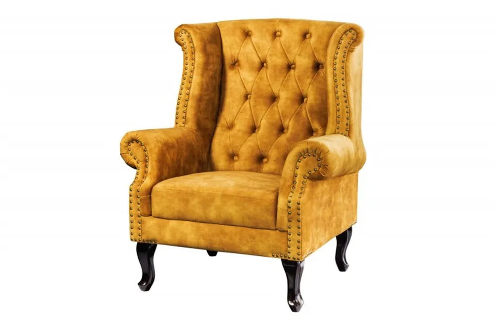 Letzte Chance Chesterfield Sessel Antik Gelb / Braun Ohrensessel aus dem Hause Casa Padrino