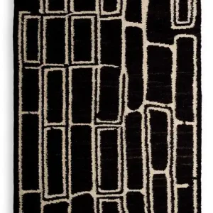 Preisknaller Casa Padrino Luxus Woll Teppich Schwarz / Elfenbein 200 x 300 cm - Handgewebter Wohnzimmer Teppich - Wohnzimmer Deko Accessoires - Luxus Möbel - Luxus Interior