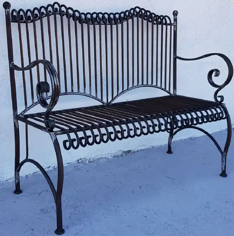 Preisreduziert Casa Padrino Art Nouveau garden bench antique black 125 x 55 x H. 115 cm - Handmade wrought iron bench - Bench with armrests - Baroque & Art Nouveau Garden Furniture