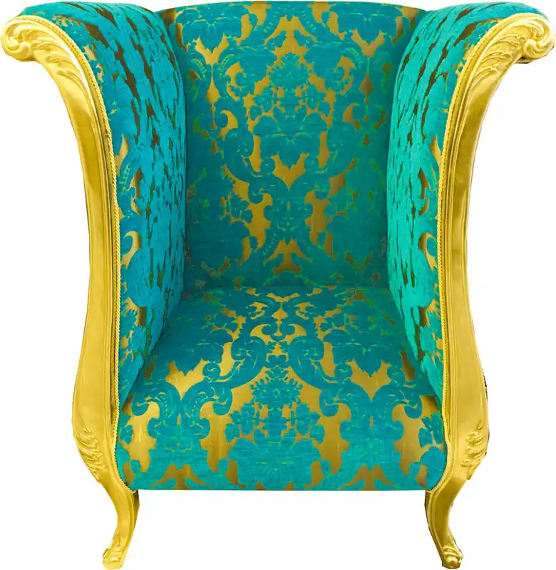 Extravagant Pompöös by Casa Padrino luxury designer armchair by Harald Glööckler turquoise bouquet pattern / gold - baroque armchair Zertifiziert