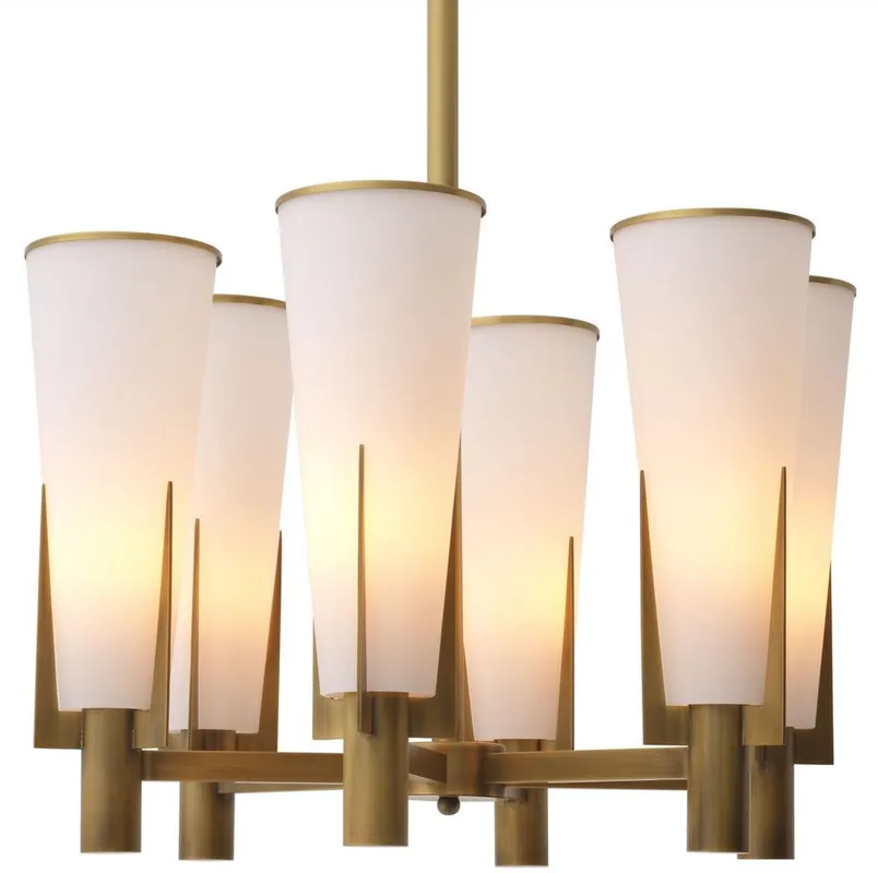Casa Padrino luxury chandelier antique brass / white Ø 60 x H. 78 cm - Modern metal chandelier with glass lampshades - Luxury Collection Begrenztes Angebot