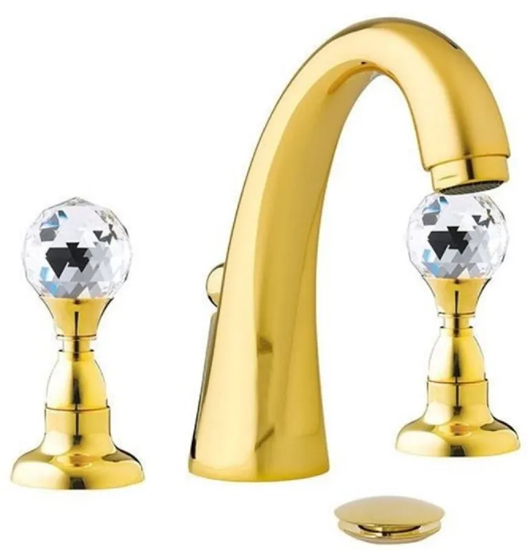 Begrenztes Angebot Casa Padrino luxury basin mixer with Swarovski crystal glass gold H. 15 cm - Three hole mixer with waste set - Luxury bathroom accessories - Made in Italy