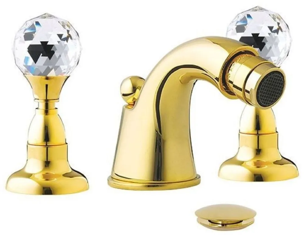 Casa Padrino luxury bathtub faucet with Swarovski crystal glass gold H. 5.5 cm - Three hole bath mixer with waste set - Luxury bathroom accessories - Made in Italy Jetzt Bestellen