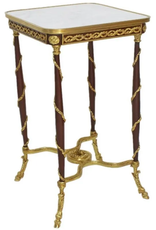 Casa Padrino baroque side table brown / gold / white 45 x 45 x H. 78 cm - Handcrafted solid wood table in baroque style - Baroque living room furniture Schneller Versand