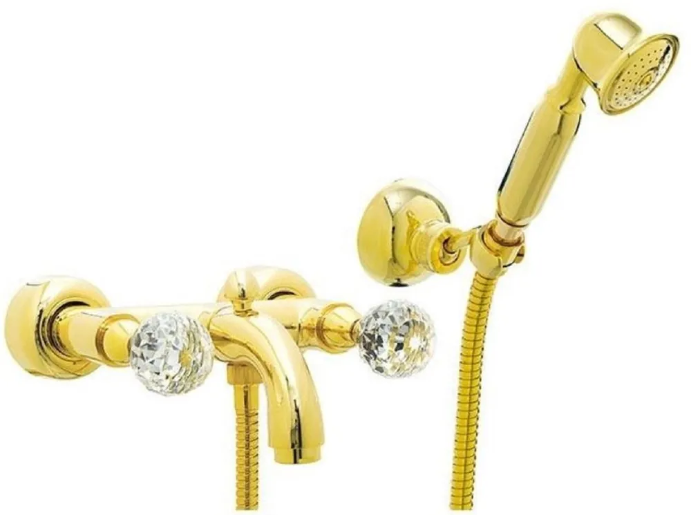 Günstig Casa Padrino luxury bathtub faucet with hand shower and hose gold - Exposed bath mixer with Swarovski crystal glass - Luxury bathroom accessories - Made in Italy