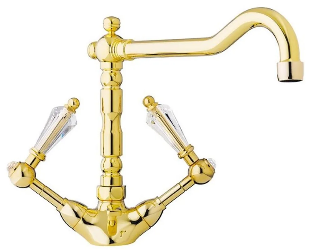 Casa Padrino luxury Art Nouveau washbasin mixer with Swarovski crystal glass gold H. 23.5 cm - Nostalgic bathroom accessories - Luxury Quality - Made in Italy Schneller Versand