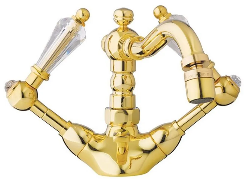 Casa Padrino luxury Art Nouveau washbasin mixer with Swarovski crystal glass gold H. 14.5 cm - Nostalgic bathroom accessories - Luxury Quality - Made in Italy Ausverkauf
