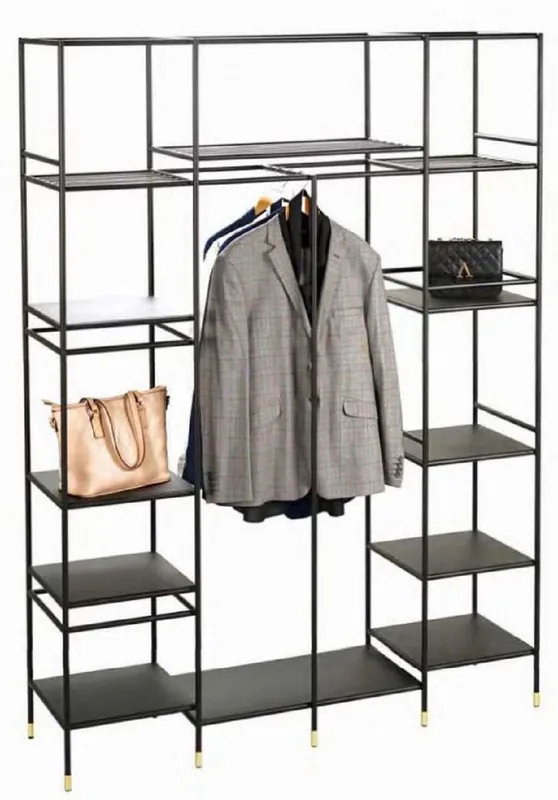 Casa Padrino luxury metal shelf cabinet black / brass 150 x 40 x H. 200 cm - Bookcase - Living Room Cabinet - Metal Furniture Schneller Versand