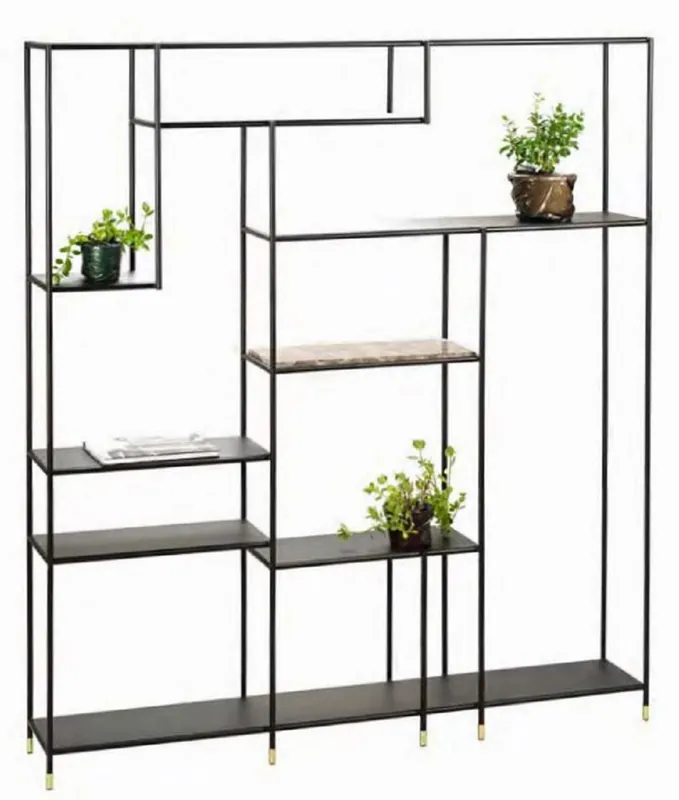 Preiswert Casa Padrino luxury metal shelf cabinet with Emperador marble black / gray / brass 180 x 30 x H. 200 cm - Bookcase - Living Room Cabinet - Metal Furniture