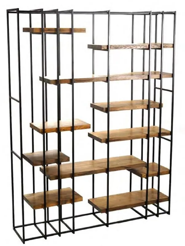 Casa Padrino luxury shelf cabinet black / natural 160 x 35 x H. 210 cm - Bookcase - Living Room Cabinet - Luxury Furniture Knallerangebot