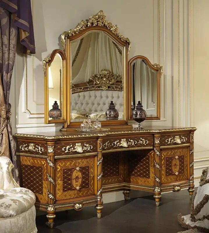 Zertifiziert Casa Padrino luxury baroque chest of drawers with mirror brown / gold - Magnificent handcrafted dressing table with wall mirror - Hotel Furniture - Castle Furniture - Luxury Quality