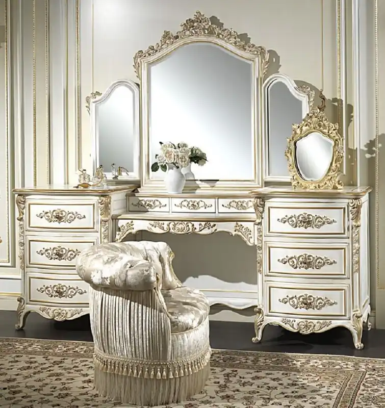 Online Kaufen Casa Padrino luxury baroque bedroom set white / gold - 1 Dressing Table & 1 Mirror & 1 Armchair - Magnificent bedroom furniture - Hotel Furniture - Castle Furniture - Luxury Quality - Made in Italy