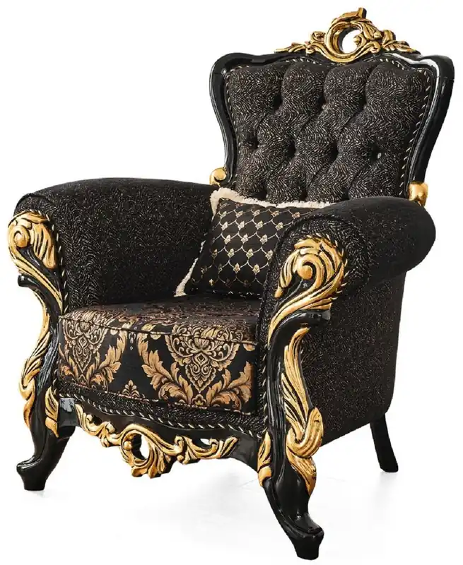 Angebot Casa Padrino luxury baroque armchair black / gold 103 x 80 x H. 126 cm - Magnificent living room armchair with pattern and decorative pillow - Baroque living room furniture