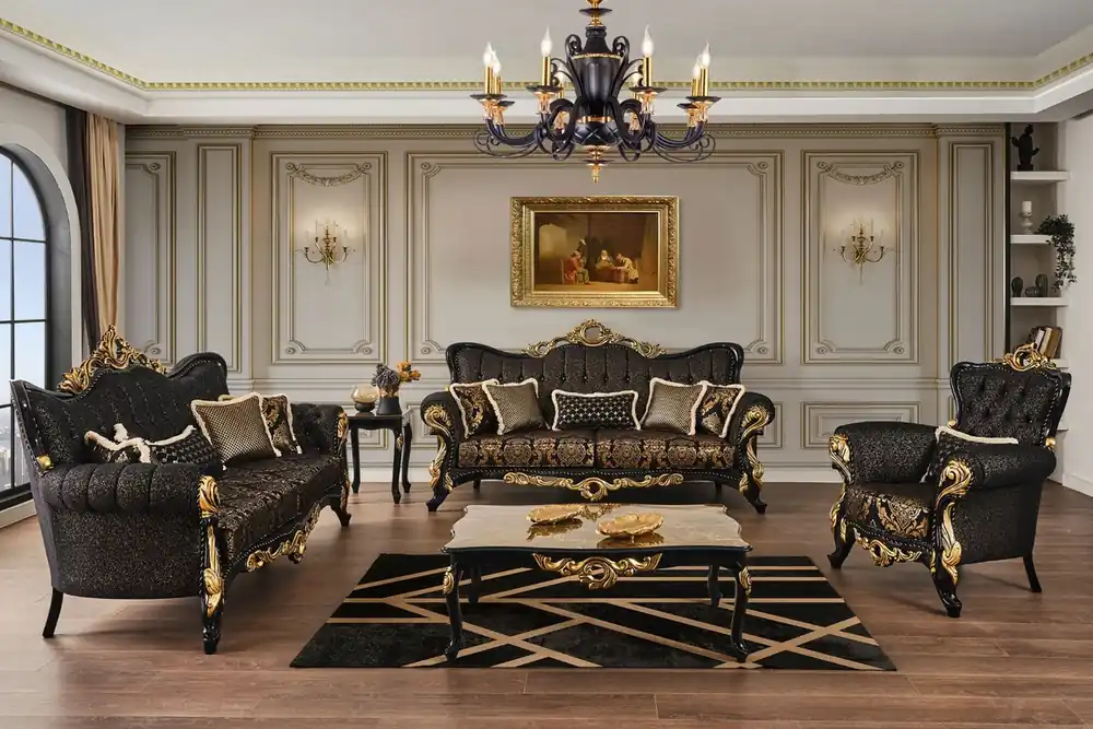 Casa Padrino luxury baroque living room set brown / black / gold - 2 Sofas & 2 Armchairs & 1 Coffee Table & 2 Side Tables - living room furniture in baroque style - Noble & Magnificent Must-Have