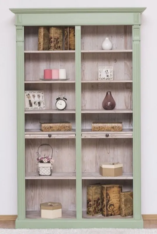 Sichere Zahlung Casa Padrino Country Style Bookcase Green / Natural 120 x 37 x H. 197 cm - Solid Wood Cabinet - Shelving Cabinet - Living Room Cabinet - Country Style Furniture