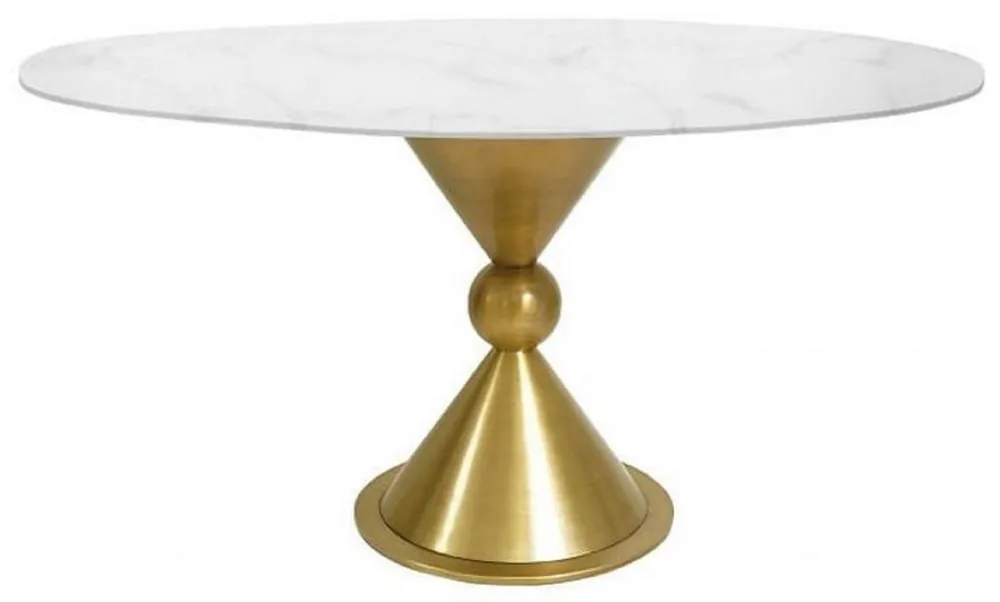 Casa Padrino luxury dining table white / gold Ø 100 x H. 75 cm - Round dining room table with synthetic marble top and steel leg - Dining room furniture Highlight