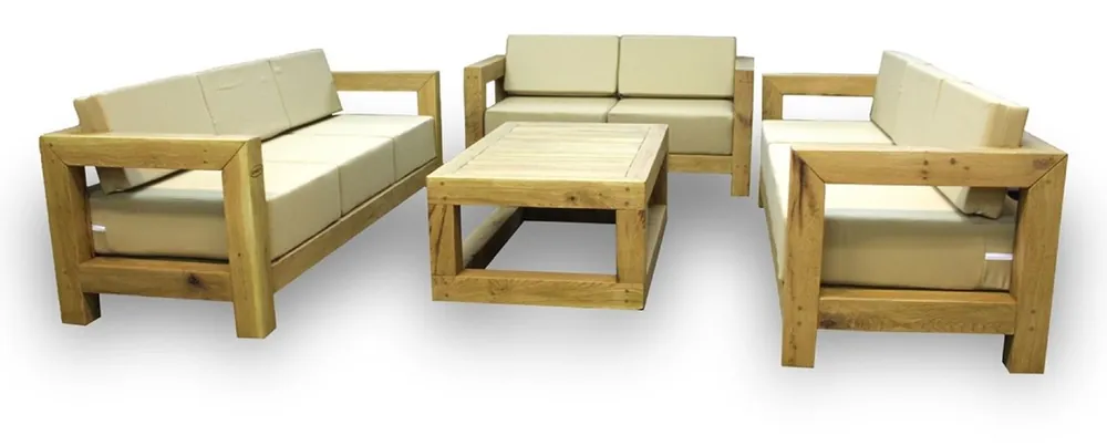 Billig Casa Padrino luxury solid wood garden furniture set beige / natural - 3 Sofas & 1 Coffee Table - Modern oak wood garden & terrace furniture