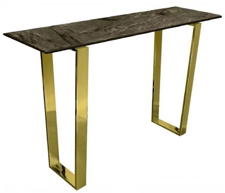 Casa Padrino luxury console brown / gold 122 x 36 x H. 76 cm - Modern console table with synthetic marble top and steel legs - Living room furniture Kracherpreis