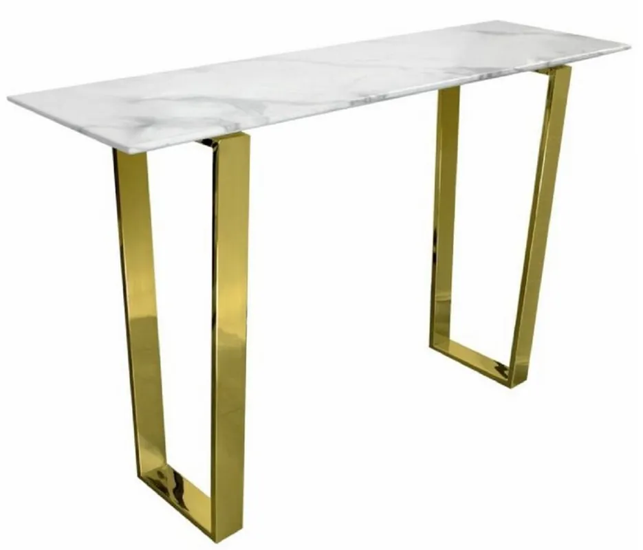 Casa Padrino luxury console white / gold 122 x 36 x H. 76 cm - Modern console table with synthetic marble top and steel legs - Living room furniture Meistverkauft