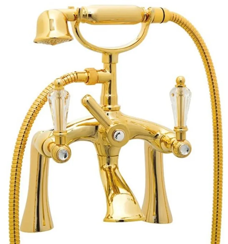 Casa Padrino luxury Art Nouveau bathtub fitting with Swarovski crystal glass gold - Bath mixer with hand shower - Nostalgic bathroom accessories Schneller Versand
