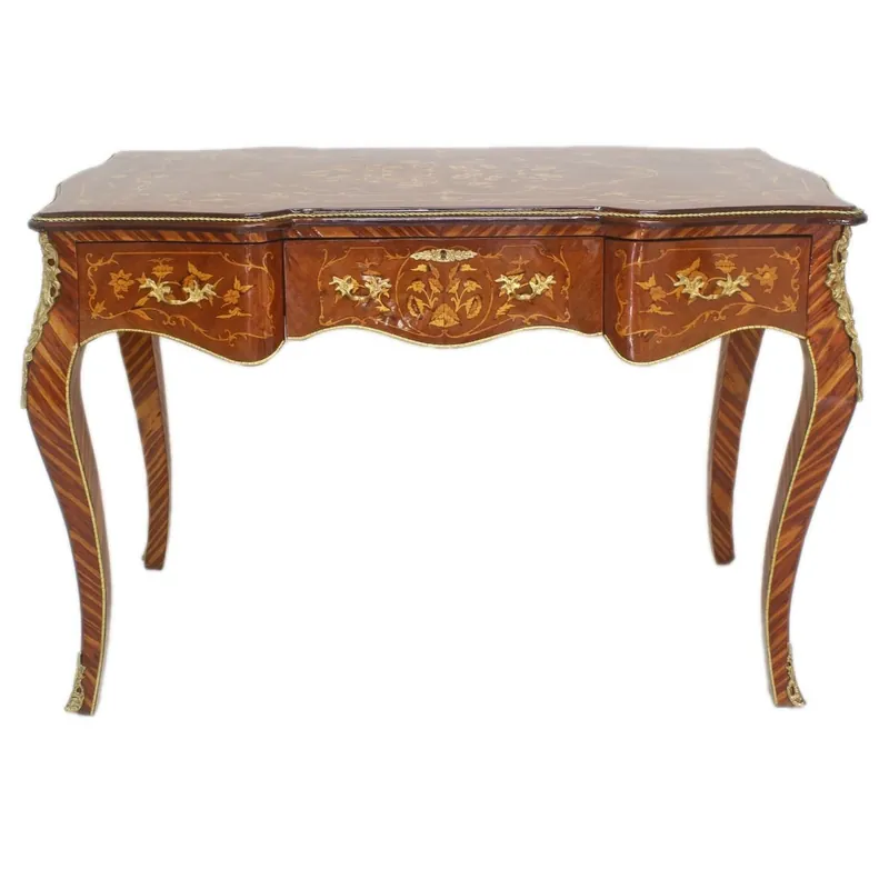 Casa Padrino baroque secretary mahogany inlay / gold 120 cm - handmade antique style desk table - baroque office furniture Zertifiziert