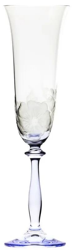 Casa Padrino luxury baroque champagne glass set of 6 blue Ø 7 x H. 24.5 cm - Handmade and hand engraved champagne glasses with flower design - Hotel & Restaurant Accessories Markenware