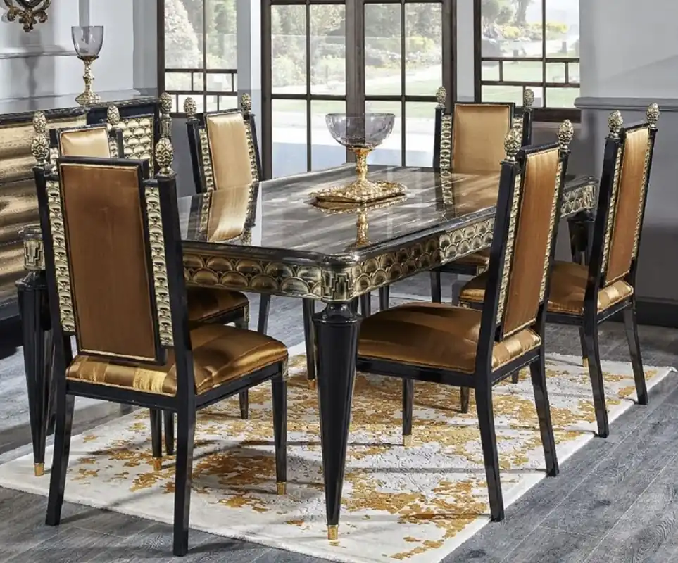 Neue Kollektion Casa Padrino Luxury Baroque Dining Chair Set Gold / Black - Handmade Kitchen Chairs Set of 6 - Baroque Dining Room Furniture - Noble & Magnificent