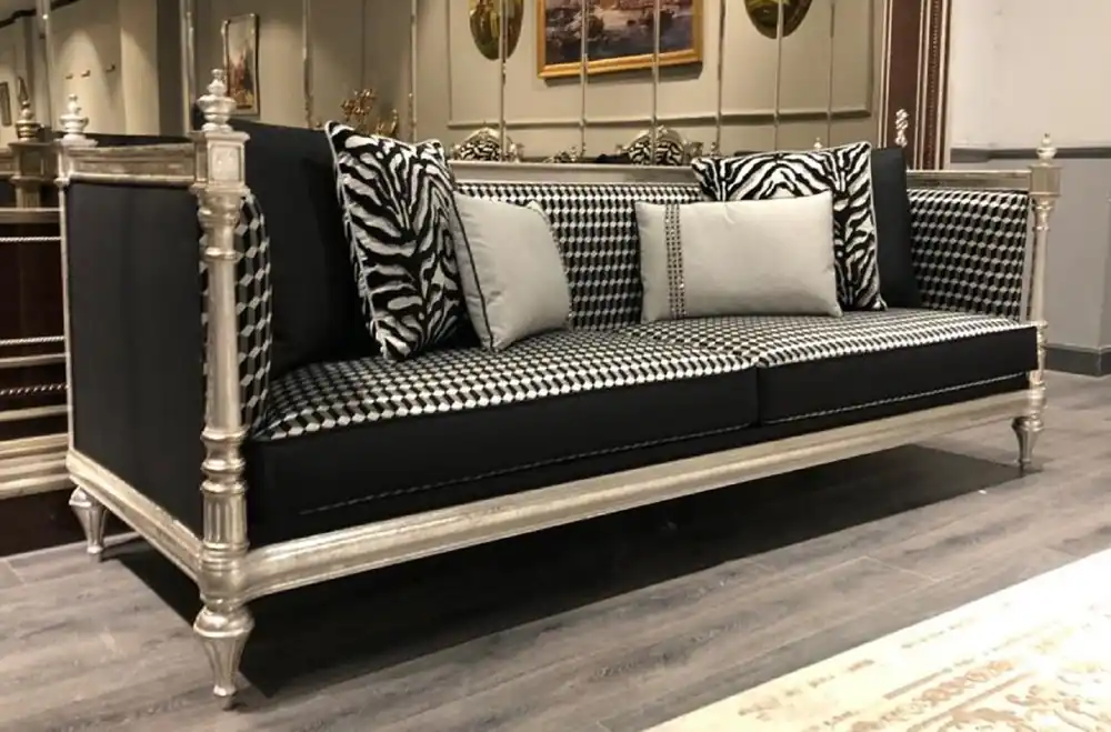 Casa Padrino luxury baroque sofa black / silver / antique silver - Living room sofa with elegant pattern - Noble & Magnificent Mega-Angebot