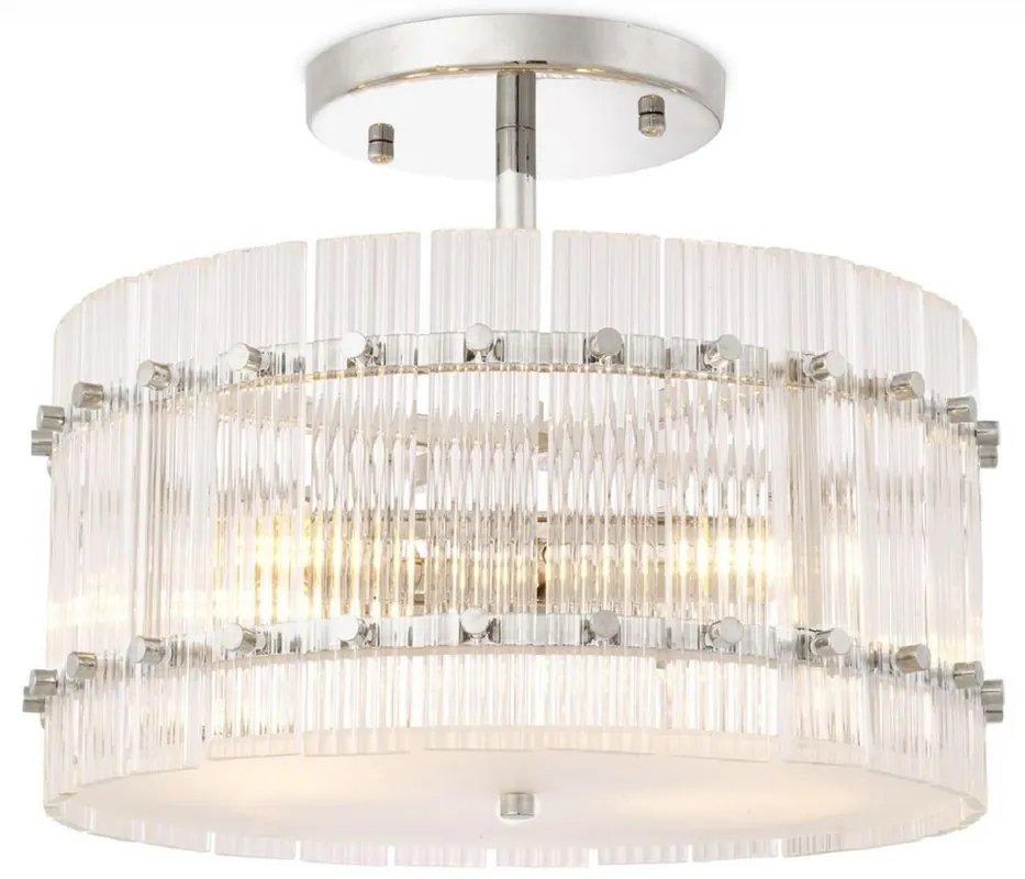 Mega-Angebot Casa Padrino luxury ceiling lamp silver / white Ø 45 x H. 22 cm - Round glass ceiling lamp - Modern ceiling lights