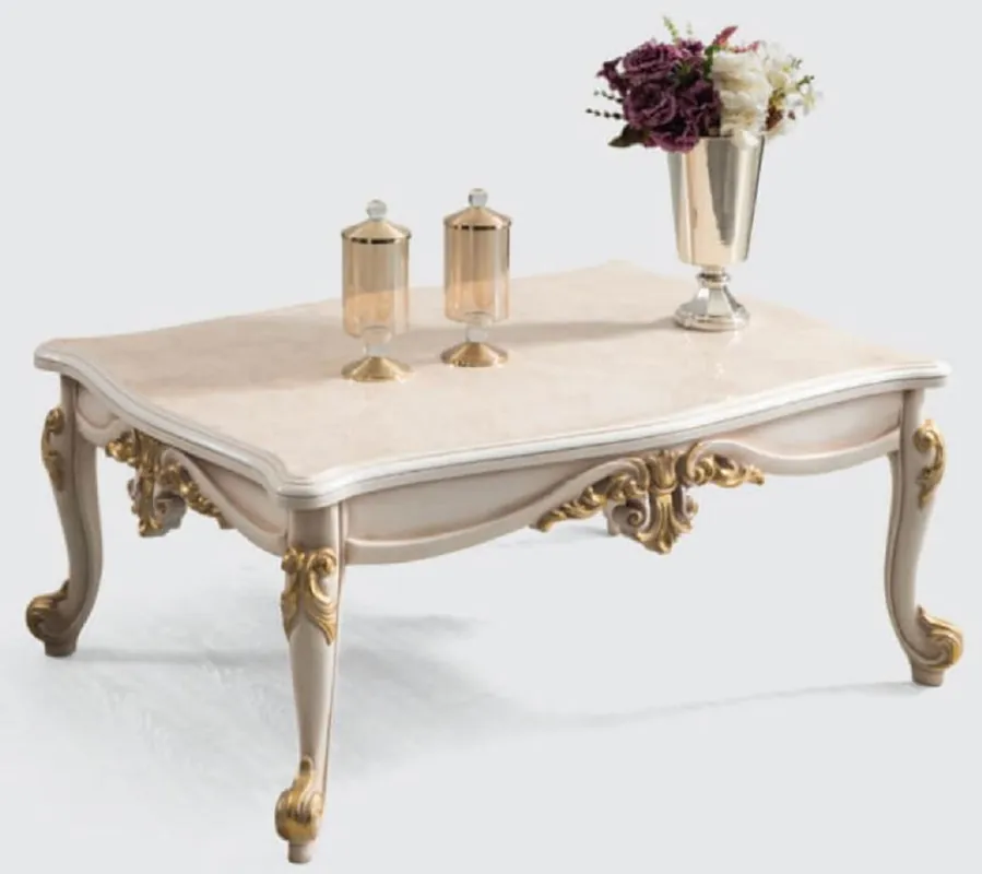 Casa Padrino luxury baroque living room table beige / white / gold - Noble solid wood coffee table in baroque style - Baroque Living Room Furniture Rabatt