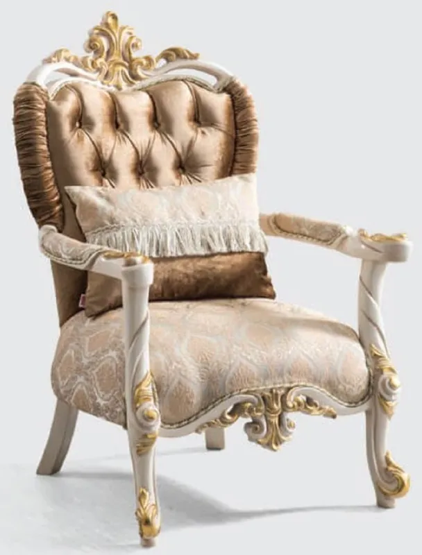 Casa Padrino luxury baroque armchair brown / silver / white / gold - Magnificent living room armchair with elegant pattern - Baroque Furniture Sichere Zahlung