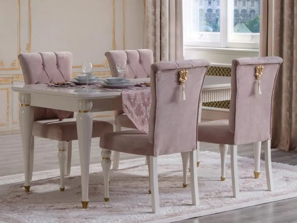 Casa Padrino luxury baroque dining room set pink / white / gold - 1 Dining Table & 6 Dining Chairs - Baroque dining room furniture Online Kaufen