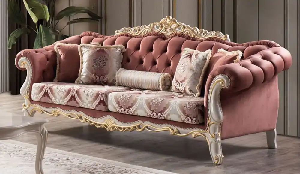 Casa Padrino luxury baroque sofa red / white / gold - Magnificent living room sofa with elegant pattern and decorative pillows - Living room furniture in baroque style Preis Gesenkt